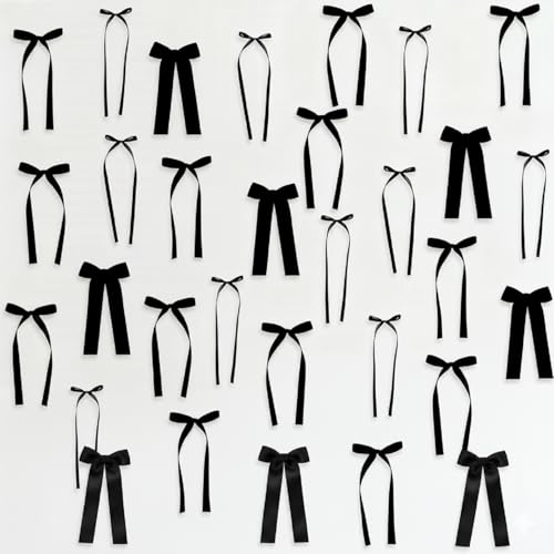 Black Satin Ribbon Bow Party Decorations Set - 40pcs for Elegant Birthday & Event Backdrop - Variation of THIS listing