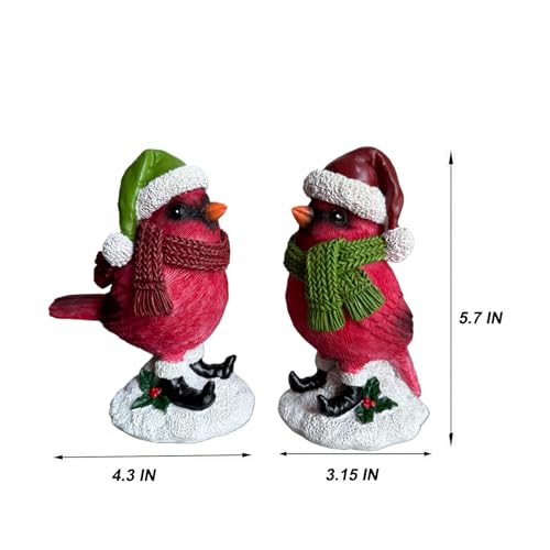 Christmas Cardinal Figurine - Red Birds Holiday Tabletop Decor, Indoor Outdoor