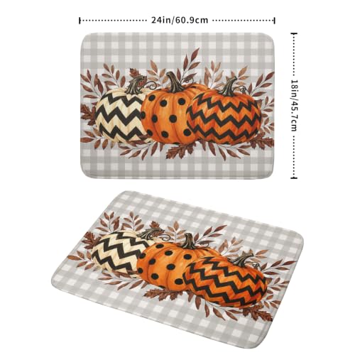 Halloween Dish Drying Mat for Kitchen Counter - Pumpkin Brown Leaves 18x24 Inches