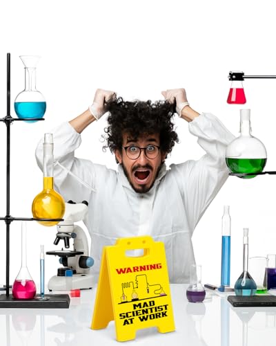 Funny Mad Scientist Warning Sign - Halloween Science Lab Decor - Color B