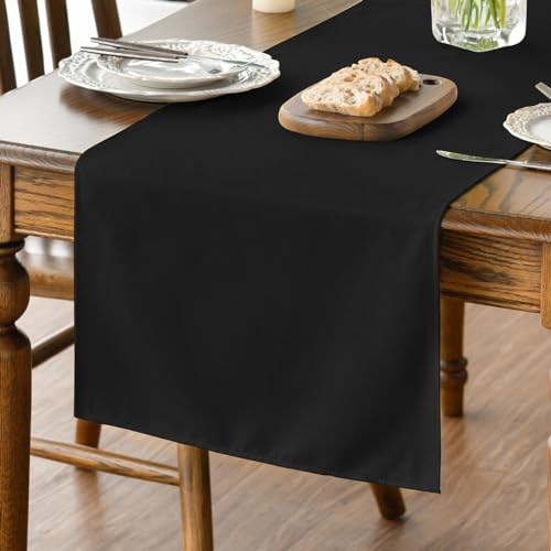 Black Table Runner 13x90 Inch Seasonal Halloween Washable Kitchen & Dining Decor