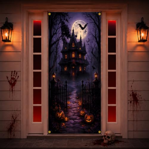 Halloween Door Cover Purple Castle Horror Party Decor - Variation 9