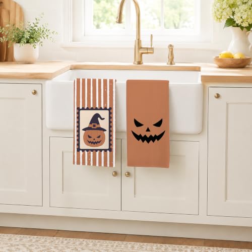 Halloween Bat Pumpkin Ghost Kitchen Hand Towels Set of 4 - Pumpkin Lamp Variation