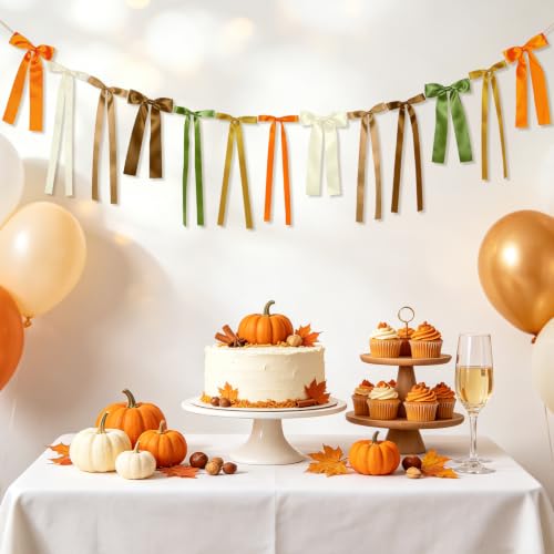 Fall Bow Garland for Autumn Decor, Thanksgiving Mantel Banner, Ready to Hang