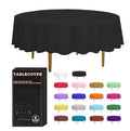 Disposable Plastic Tablecloth - 84 Inch Round, Black, 6 Pack