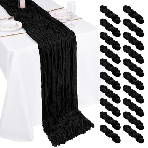 Black Cheesecloth Table Runner 20 Pack - 17x108 Inch Boho Wedding & Party Decor