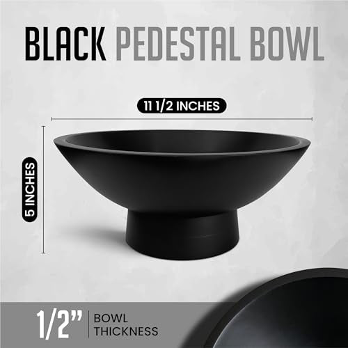 Black Pedestal Fruit Bowl 12 Inch - Wooden Decorative Centerpiece, Kitchen & Dining