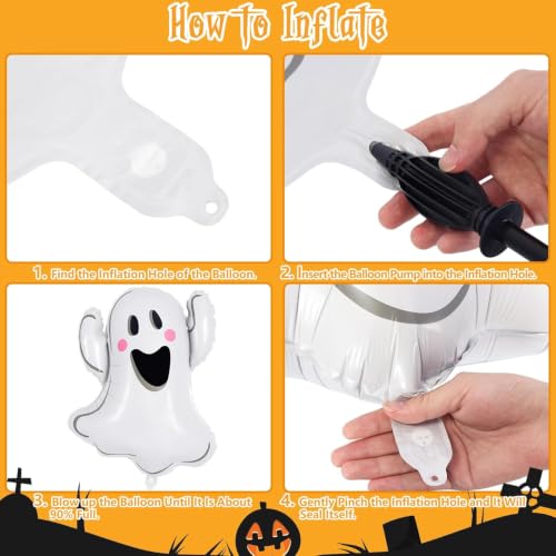 3 Pcs Halloween Ghost Balloons - White Foil Large Mylar Party Decor