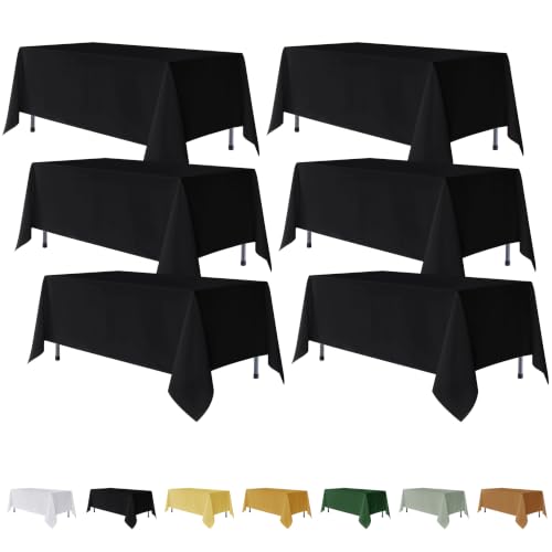 Fitable 6 Pack Rectangle Tablecloths - Black 70 x 108 Inch for Dining & Events