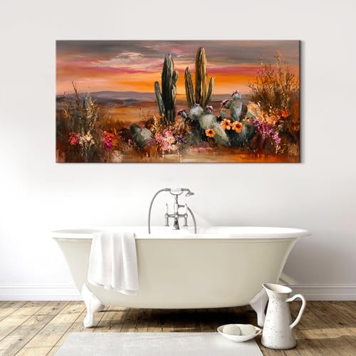 48-Inch Desert Cactus Wall Art Canvas Sunset Landscape Decor - Southwest Style