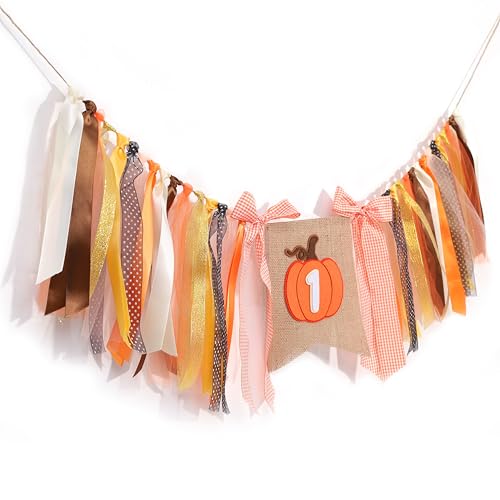 Halloween First Birthday Party Banner - Orange Pumpkin Burlap Flag Decoration