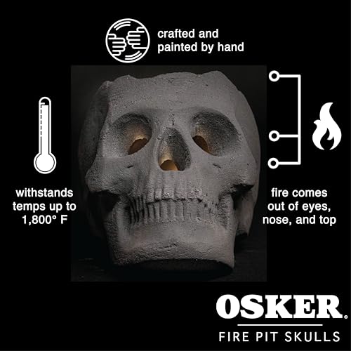 Open Top Fire Pit Skull with Fire Color Changing Packets - Black, 9 Inch