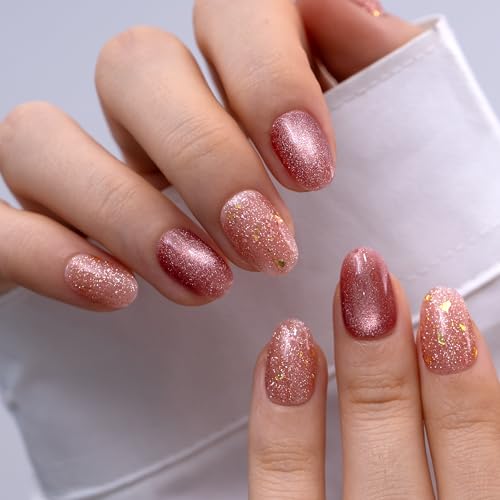 CurvLife Short Oval Shimmer Press On Nails - Ember Glow Variation
