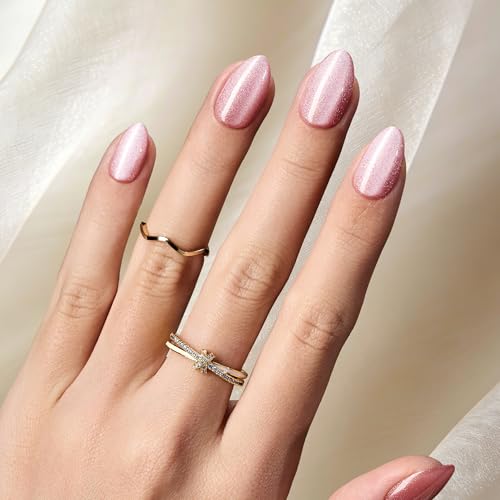 Beetles Cat Eye Press On Nails - Pink Aurora 8b Short Almond 160Pcs Glow