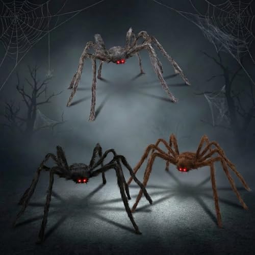 Halloween Giant Black, Brown & Grey Spider 3 Pack - 5Ft Realistic Outdoor Indoor Decor Set