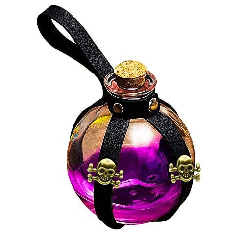 Dark Magic Potion Bottle for Halloween Cosplay - 8.5oz Black Wizard Witch Costume Accessory with Cork Stopper & Leather Loop