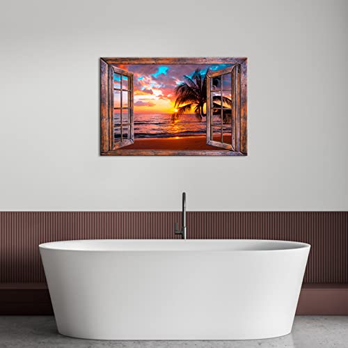 Hawaiian Sunset Ocean Canvas Wall Art - Tropical Seascape Decor 24x36 inch