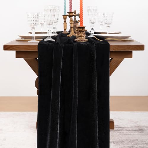 Black Velvet Table Runner Cloth 20x120 Inches Fall Wedding Party Decor - Luxurious