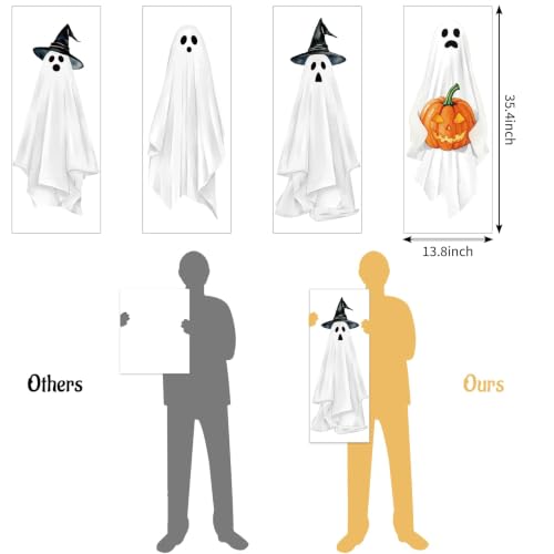 Halloween Ghost Window Clings - Extra Large 35.4 x 13.8 Inch Decals - Pack of 4 - Ghost, Witch Hat & Pumpkin Design - Reusable PVC for Home & Party Decor - Variation: Halloween