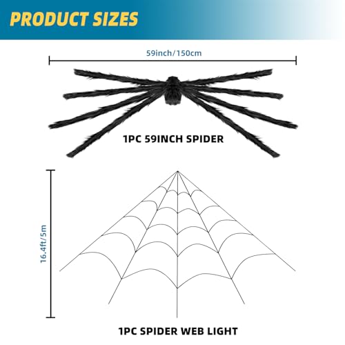 Halloween Spider Web Decorations with 59-Inch Giant Spider - Outdoor Indoor Decor