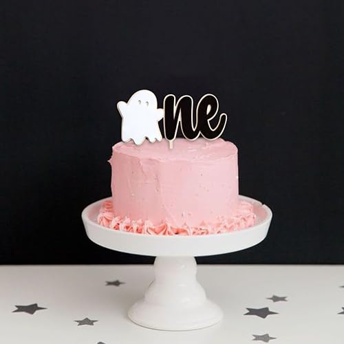 Ghost Cake Topper with Stars and Heart - Halloween First Birthday Decoration - Black & White Variation