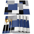 Abstract Art Navy Blue Placemats Set of 6 - Non Slip Washable Table Mats, Farmhouse Style, Heat Insulation for Dining & Wedding