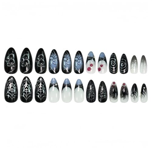 Halloween Press On Nails with Steel Balls & Blood Drip Design - Diamond Spider Variation