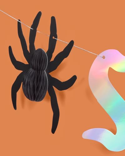 Halloween Spooky Banner with Iridescent Foil and Spider Bat Decorations - 5 Ft