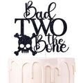 Black Glitter Bone Skull Cake Topper for 2nd Birthday Party - Rock & Roll Theme