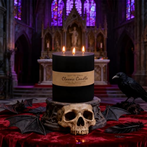 Black 3-Wick Large Pillar Candle 6x6 Inch for Halloween Home Decor - UNICY