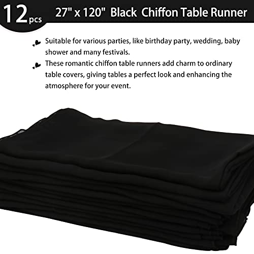 Black 12-Pack 10ft Chiffon Table Runners - Boho Rustic Wedding Party Decor