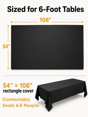 Black Rectangular Plastic Tablecloth - 54 x 108 Inch, Waterproof Disposable Cover for Parties, Graduations & Holidays - Variation: Black / 54" X 108" Rectangle