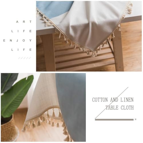 Rectangular Cotton Linen Tablecloth 55x118 Inches - Striped Waterproof Rustic Dining Cover - Coffee Blue