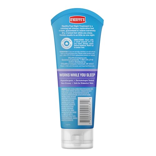 O'Keeffe's for Healthy Feet Night Treatment Foot Cream - 3 oz Tube (2 Pack) - Guaranteed Overnight Relief for Extremely Cracked, Dry Feet, Repairing Skincare, Instantly Boosts and Retains Moisture Levels