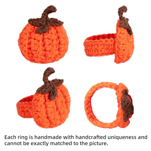 Orange Pumpkin Napkin Rings Set of 4 Fall Thanksgiving Crochet Table Decor