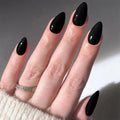 Black Short Almond Press On Nails Set - 24 Fake Acrylic False Nails with Glue & Stickers - Variation M
