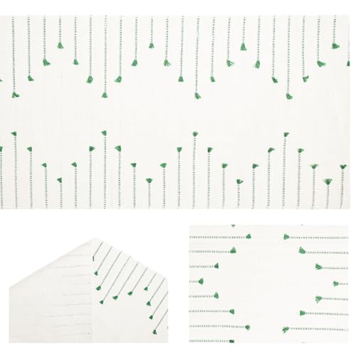 Dark Green Boho Table Runner 12x108 Inch for Farmhouse & Holiday Decor