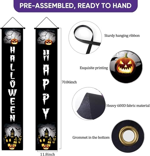 Halloween Door Banner Decorations - Spooky Jack-o'-Lantern & Haunted House Design