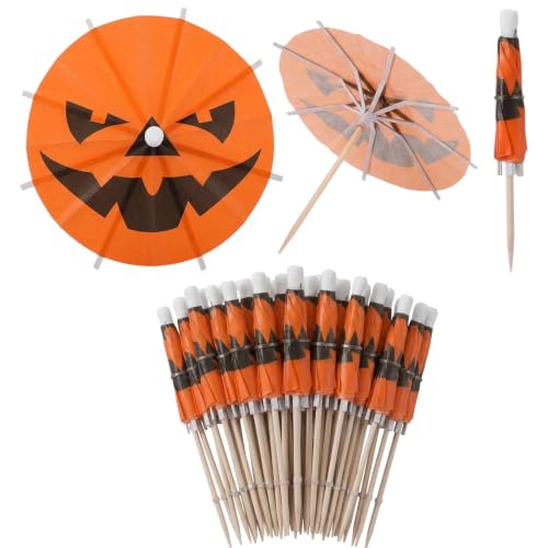 50 Pack Halloween Cocktail Picks with Pumpkin Design - Summerween Party Decor