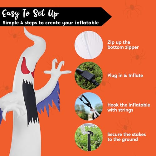 12 Ft Tall Halloween Inflatable Ghost Decor - Blue LED Lights, Outdoor Yard Decoration