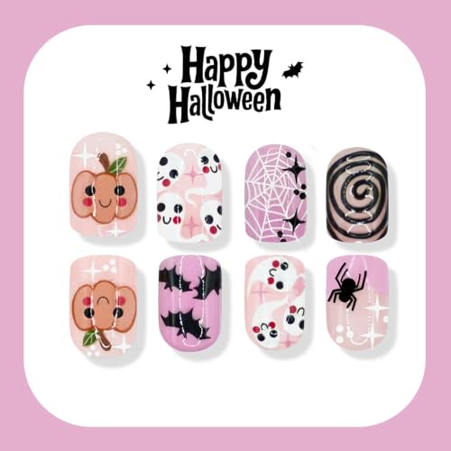 Halloween Short Press On Nails - Oval Acrylic Fake False Nails - Variation 84