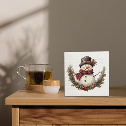 Snowman Wooden Box Sign - Rustic Christmas Holiday Decor - Snowman-06 Variation