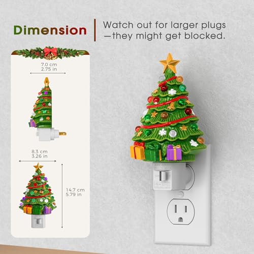 Christmas Tree Night Light - 3000K Warm White Plug-in Wall Light - 2 Pack