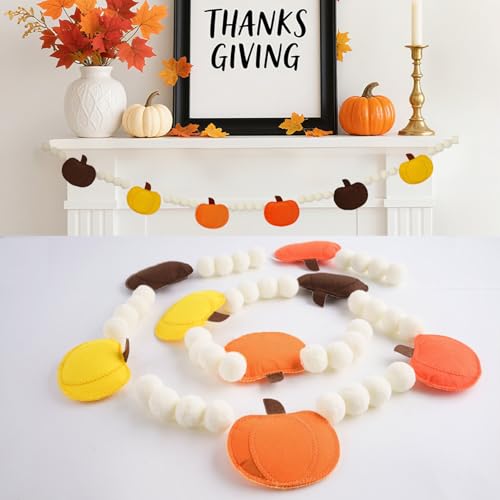 Fall Pumpkin Garland Decor - Pre-Strung Autumn Felt Banner for Thanksgiving & Halloween