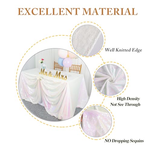 Iridescent White Sequin Tablecloth 60x102 Inch Rectangular Mermaid Party Decor