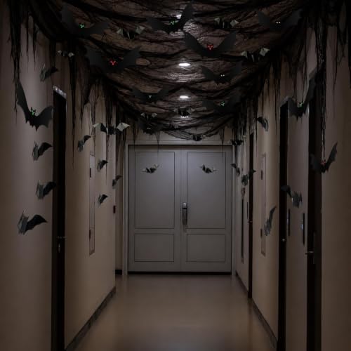 Halloween Bat Ceiling Decoration Kit - 65 Pcs Indoor Wall Hanging & Wall Stickers