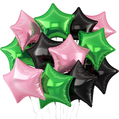 Star Foil Balloons Set - Black, Green & Pink 18-Inch Party Decorations - Variation: Black Green Pink