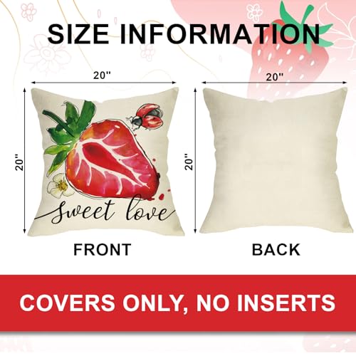 20x20 Inch Strawberry Decorative Throw Pillow Covers Pack of 4 - Spring & Summer Home Decor