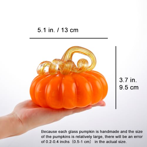 Orange Red Hand Blown Glass Pumpkin - Fall Harvest Halloween Decor - Variation of Red