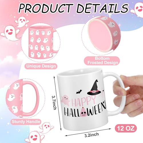 Pink Ghost Halloween Coffee Mug Set 6 Pcs - 12 oz Ceramic Cups for Women